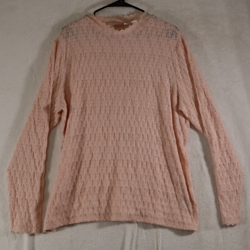 Lands' End Women's Pink Textured Knit Sweater Soft Fuzzy Long Sleeve Plus Size2X